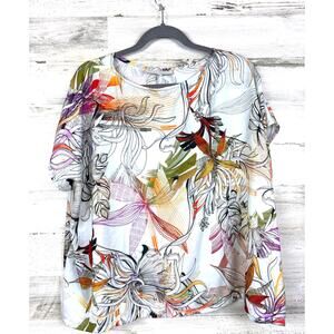 Bryn Walker Womens S Bess Multi Colorful Tropical Floral Boxy Silky Blouse Top